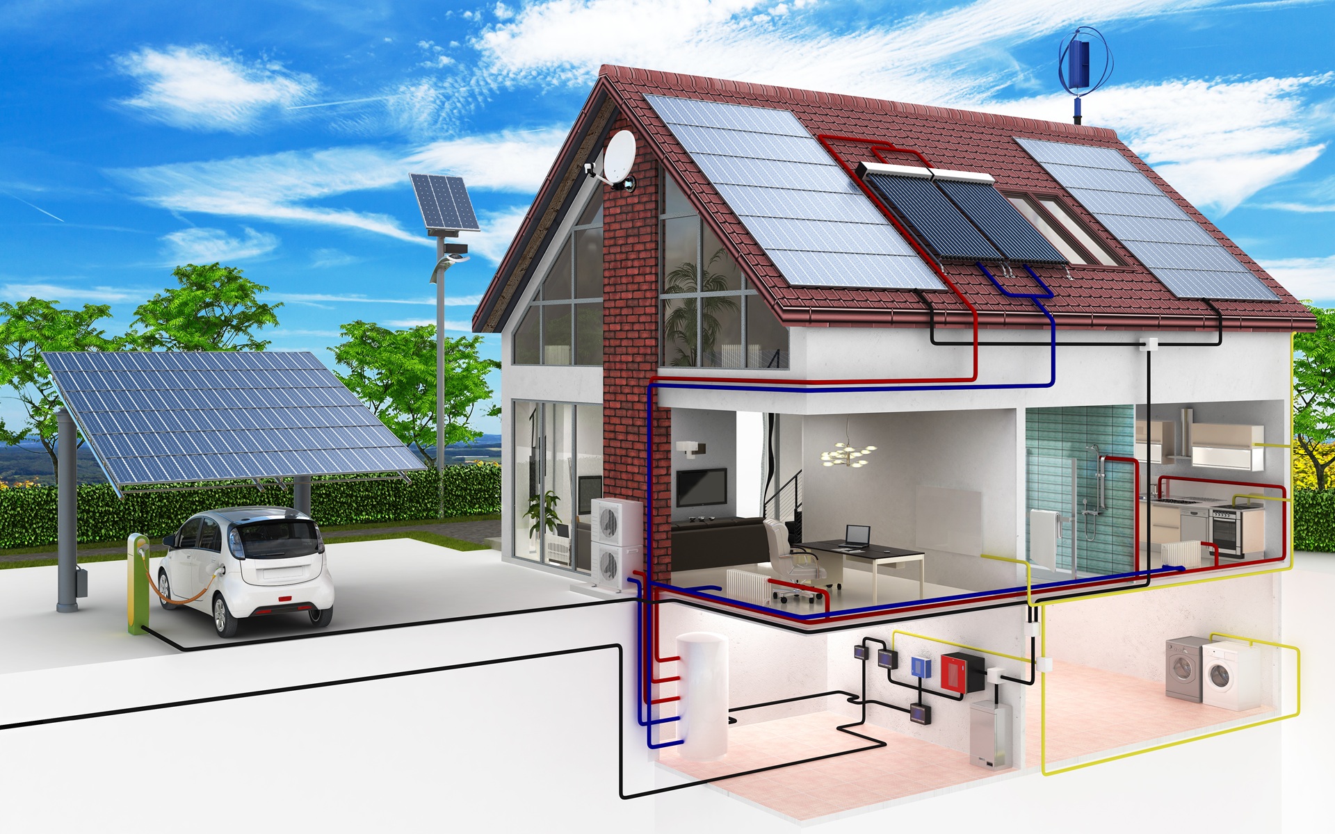 Haus mit Solaranlage und Elektroauto | Photovoltaik Leipzig